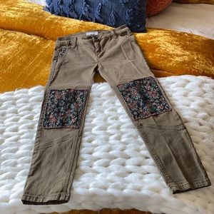 Free People Patched Army Green Jeans